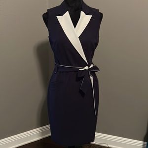 Beautiful and Classy Navy and White knee length dress